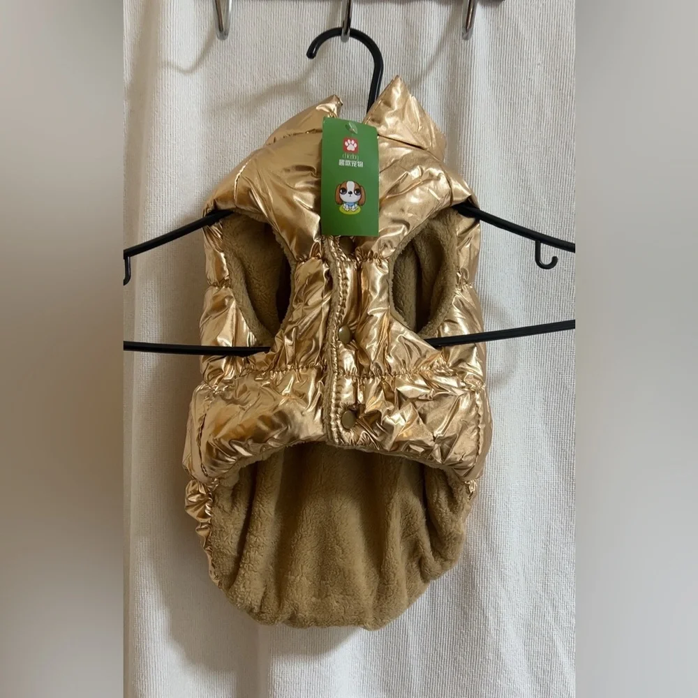 Dog Winter Puffer Jacket Size M gold Warm Pet Coat Dog Clothes Cozy